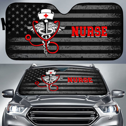 Nurse American Flag Red And White Symbol Car Auto Sun Shades