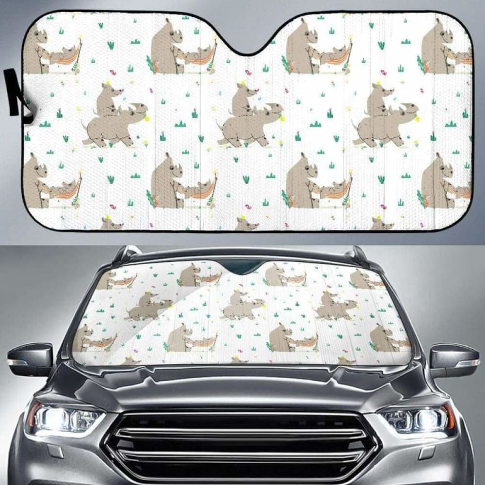 Cute Rhino Pattern Background Car Auto Sun Shades
