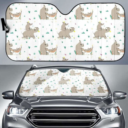 Cute Rhino Pattern Background Car Auto Sun Shades