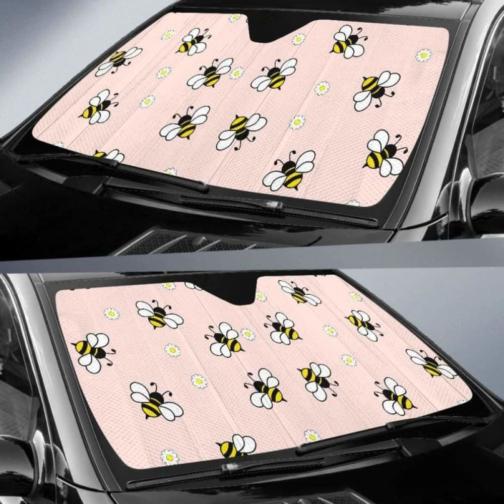 Cute Bee Flower Pattern Pink Background Car Auto Sun Shades