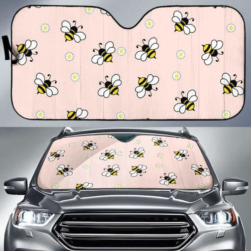 Cute Bee Flower Pattern Pink Background Car Auto Sun Shades