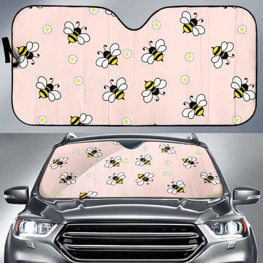 Cute Bee Flower Pattern Pink Background Car Auto Sun Shades
