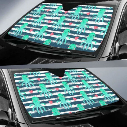 Cute Octopuses Heart Striped Background Car Auto Sun Shades