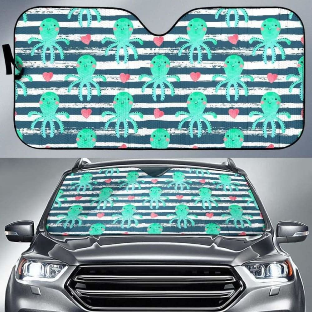 Cute Octopuses Heart Striped Background Car Auto Sun Shades