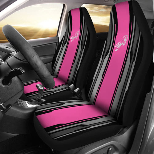 Amazing Silver Pink Horse Mustang Custom Metallic Style Printed Car Seat Covers