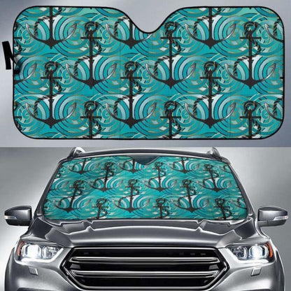 Anchor Nautical Green Background Car Auto Sun Shades