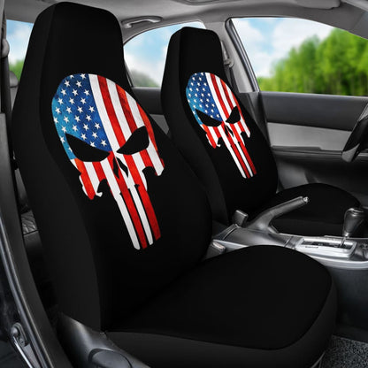 Punisher Skull Military American Flag Car Seat Covers