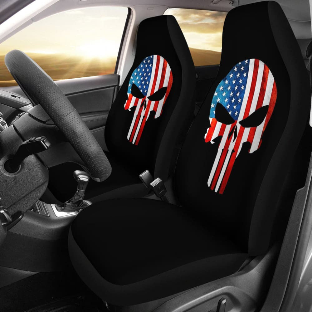 Punisher Skull Military American Flag Car Seat Covers