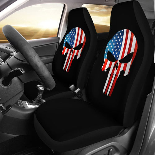 Punisher Skull Military American Flag Car Seat Covers