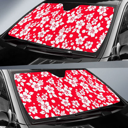 Red And White Hibiscus Flowers Hawaiian Flower Pattern Car Auto Sun Shades