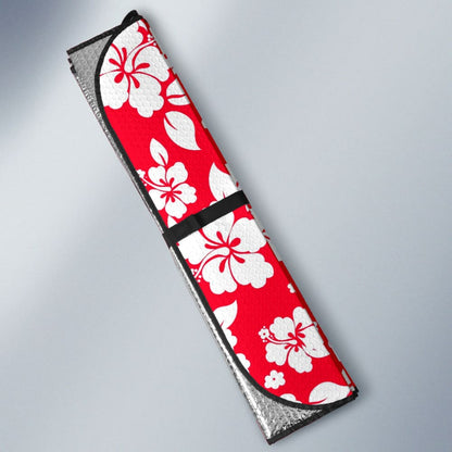 Red And White Hibiscus Flowers Hawaiian Flower Pattern Car Auto Sun Shades