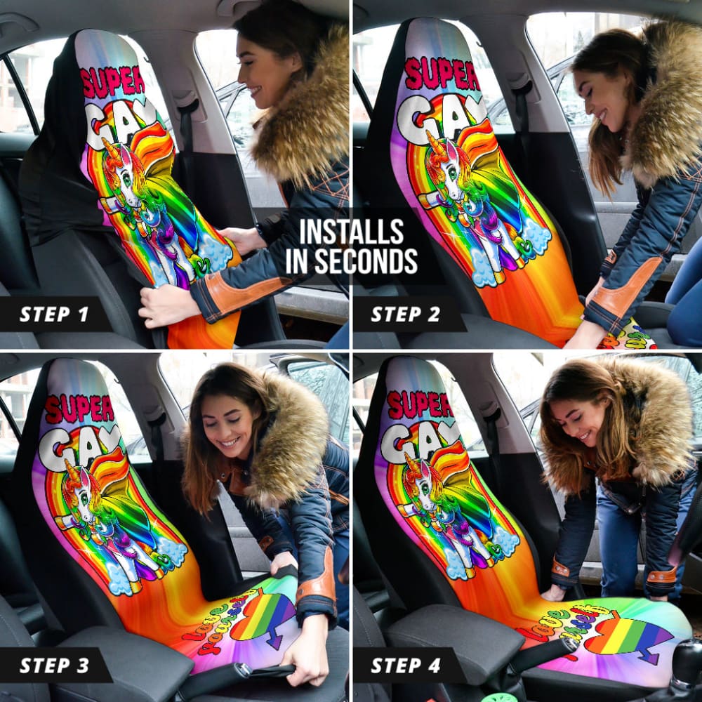 Super Gay Unicorn Rainbow LGBT Love Yourself Car Seat Covers