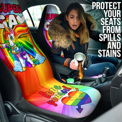 Super Gay Unicorn Rainbow LGBT Love Yourself Car Seat Covers