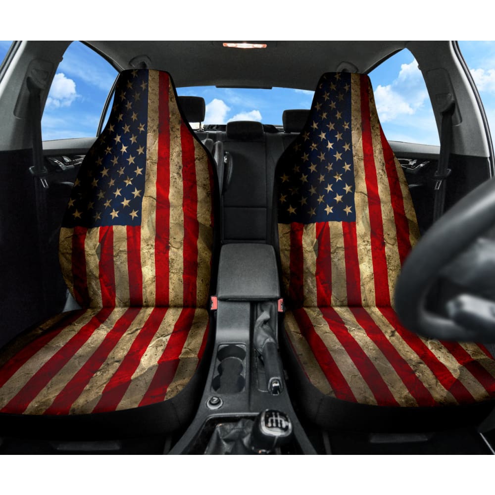 Amazing Aged American Flag Car Seat Covers Custom