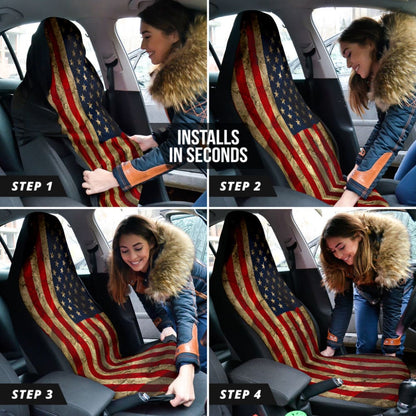 Amazing Aged American Flag Car Seat Covers Custom