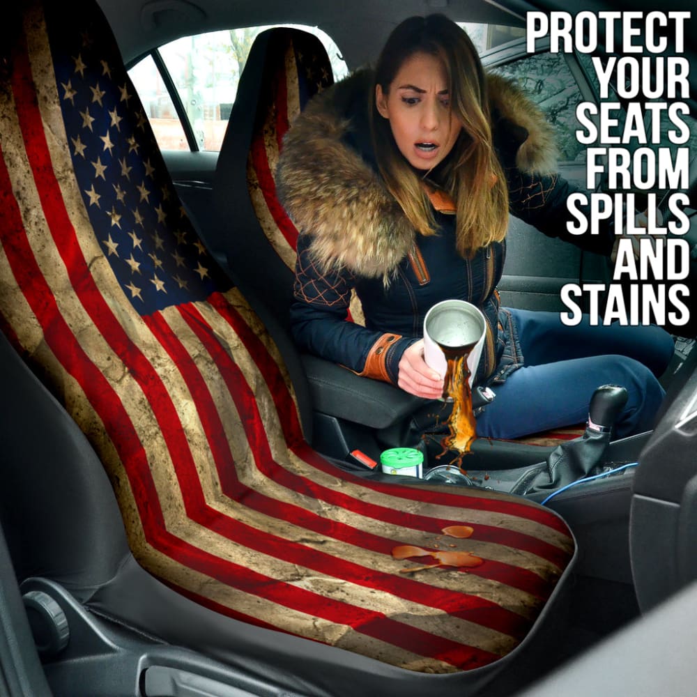 Amazing Aged American Flag Car Seat Covers Custom