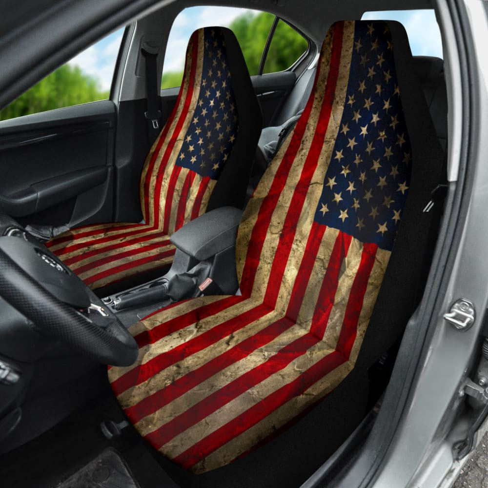 Amazing Aged American Flag Car Seat Covers Custom