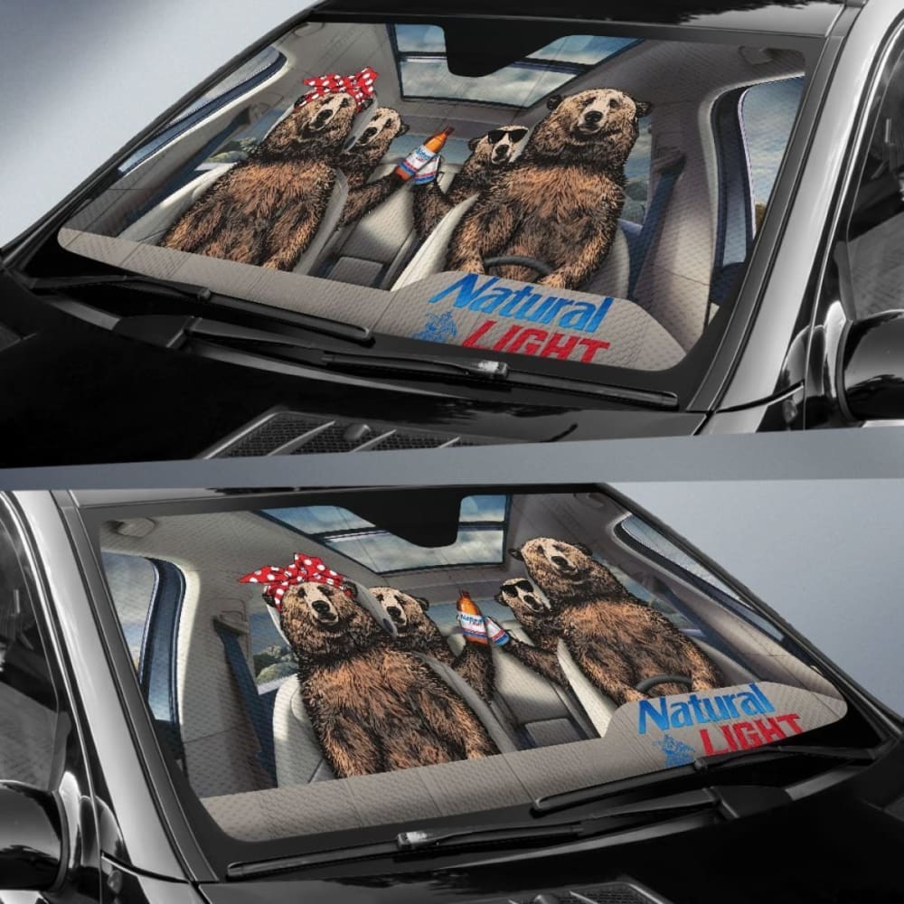 Family Bear Drink Bear Natural Light Car Sun Shade Funny