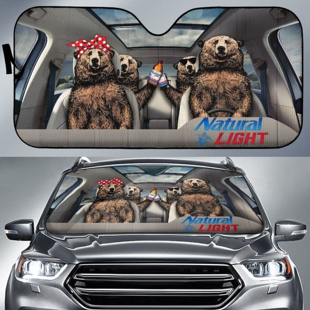 Family Bear Drink Bear Natural Light Car Sun Shade Funny