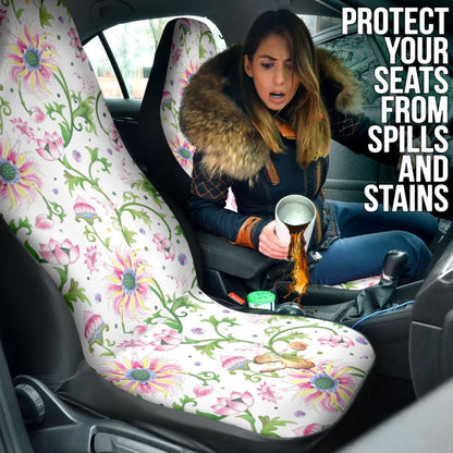 Beautiful Pink Lotus Waterlily Leaves Pattern Car Seat Covers