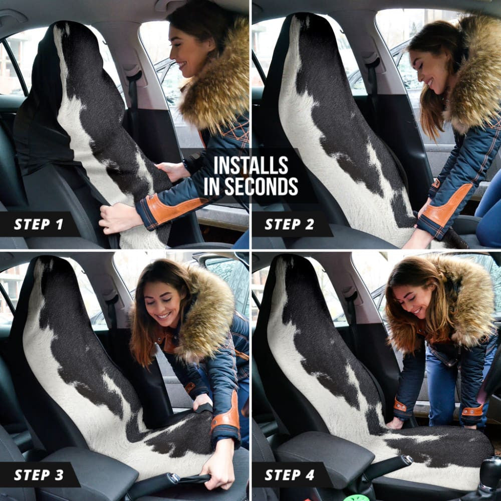 Amazing Best Gift Black And White Cowhide Print Car Seat Covers Custom