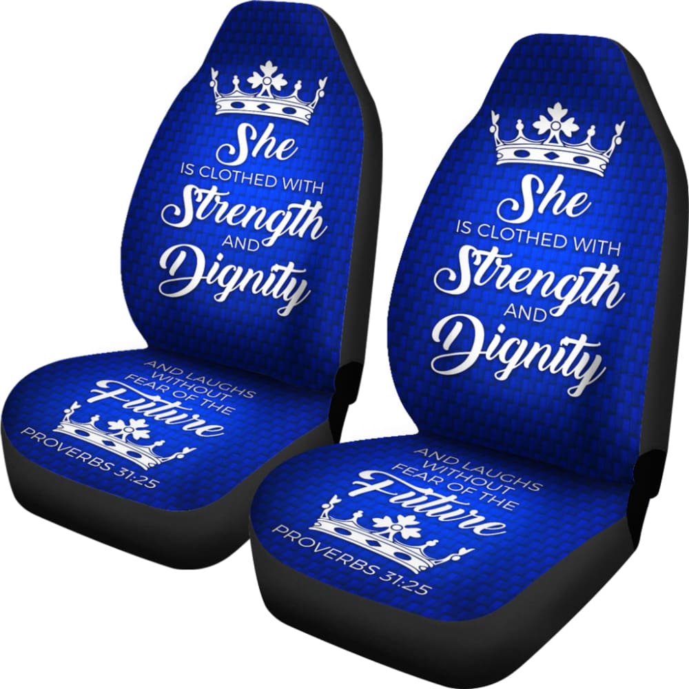 Proverbs Blue White She Is Clothed With Strength And Dignity Car Seat Covers