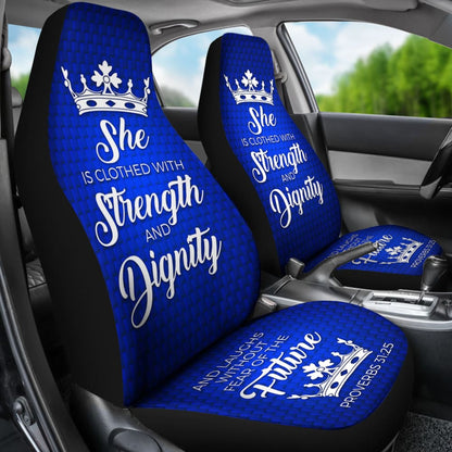 Proverbs Blue White She Is Clothed With Strength And Dignity Car Seat Covers
