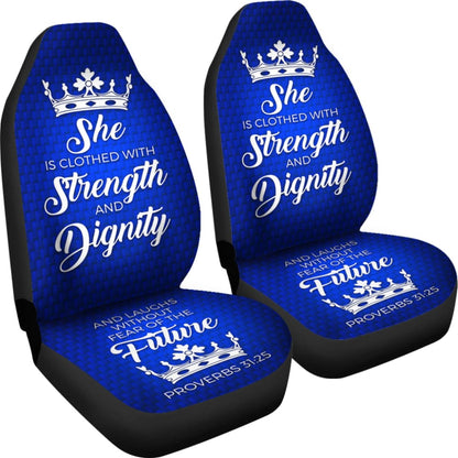 Proverbs Blue White She Is Clothed With Strength And Dignity Car Seat Covers