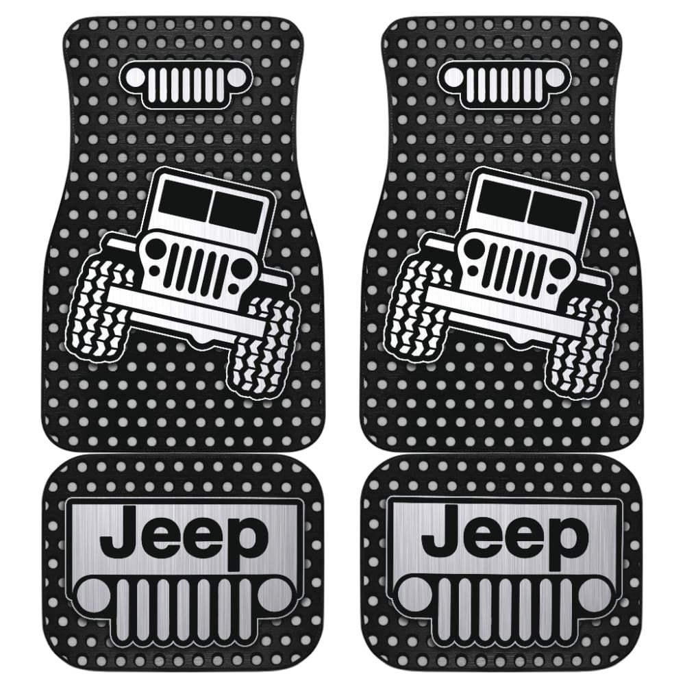 Gray White Jeep Offroad Metal Holes Printed Car Floor Mats Custom