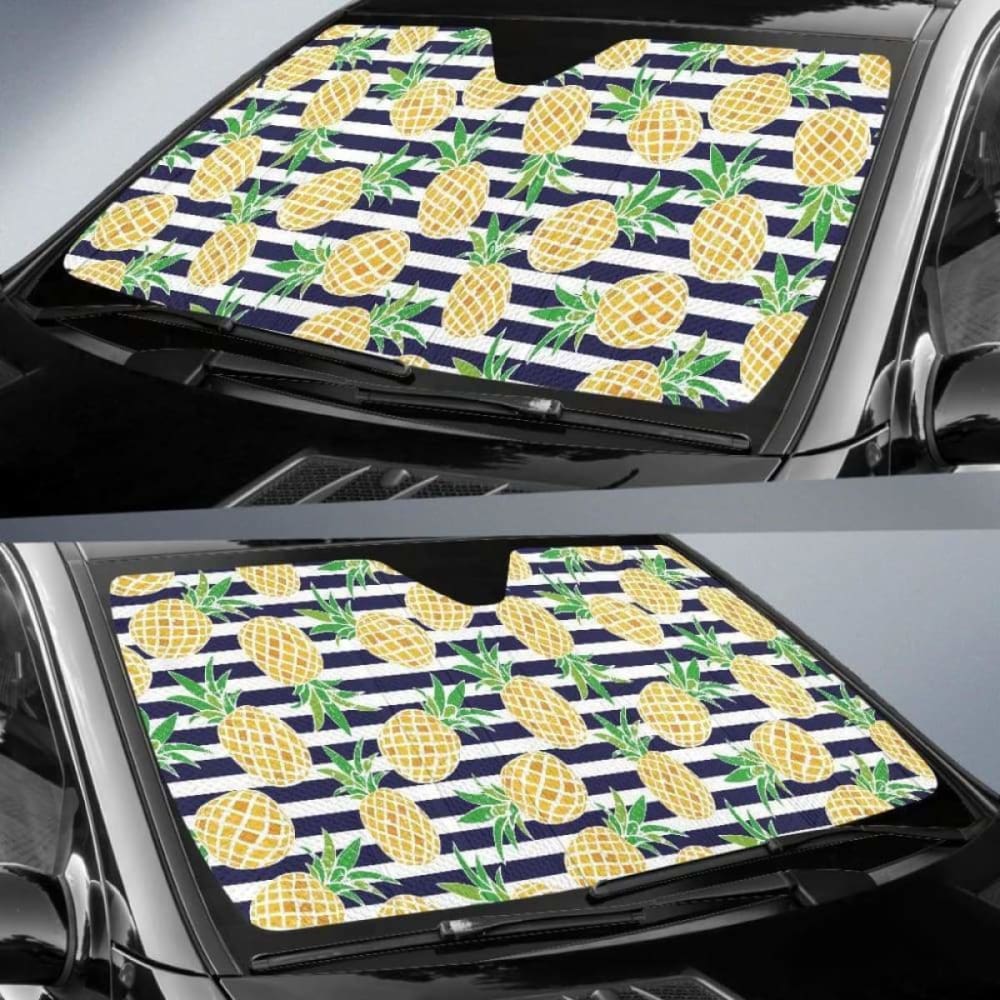 Pineapples Pattern Striped Background Car Auto Sun Shades