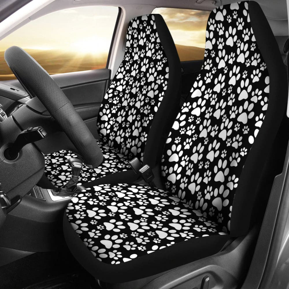 Black Themed Paw Print Car Seat Covers