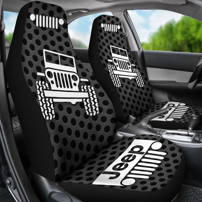 Gray White Jeep Offroad Metal Holes Printed Car Seat Covers Custom