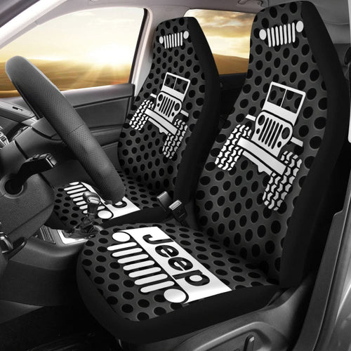Gray White Jeep Offroad Metal Holes Printed Car Seat Covers Custom