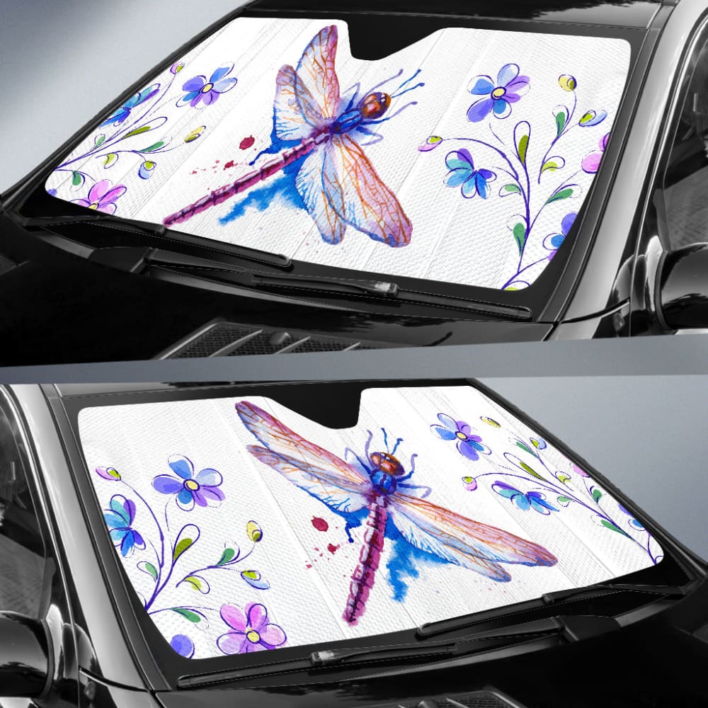 Dragonfly and Flower Print Car Auto Sun Shades