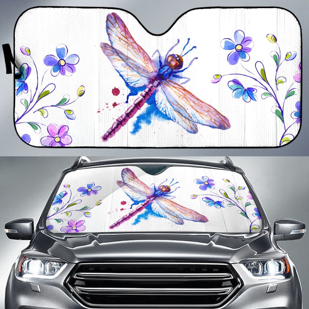 Dragonfly and Flower Print Car Auto Sun Shades