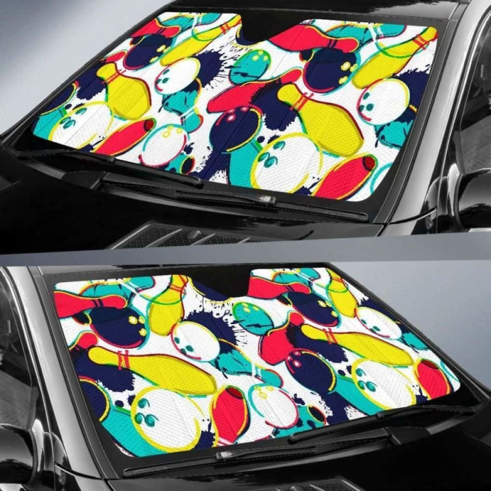 Watercolor Bowling Ball Pins Car Auto Sun Shades