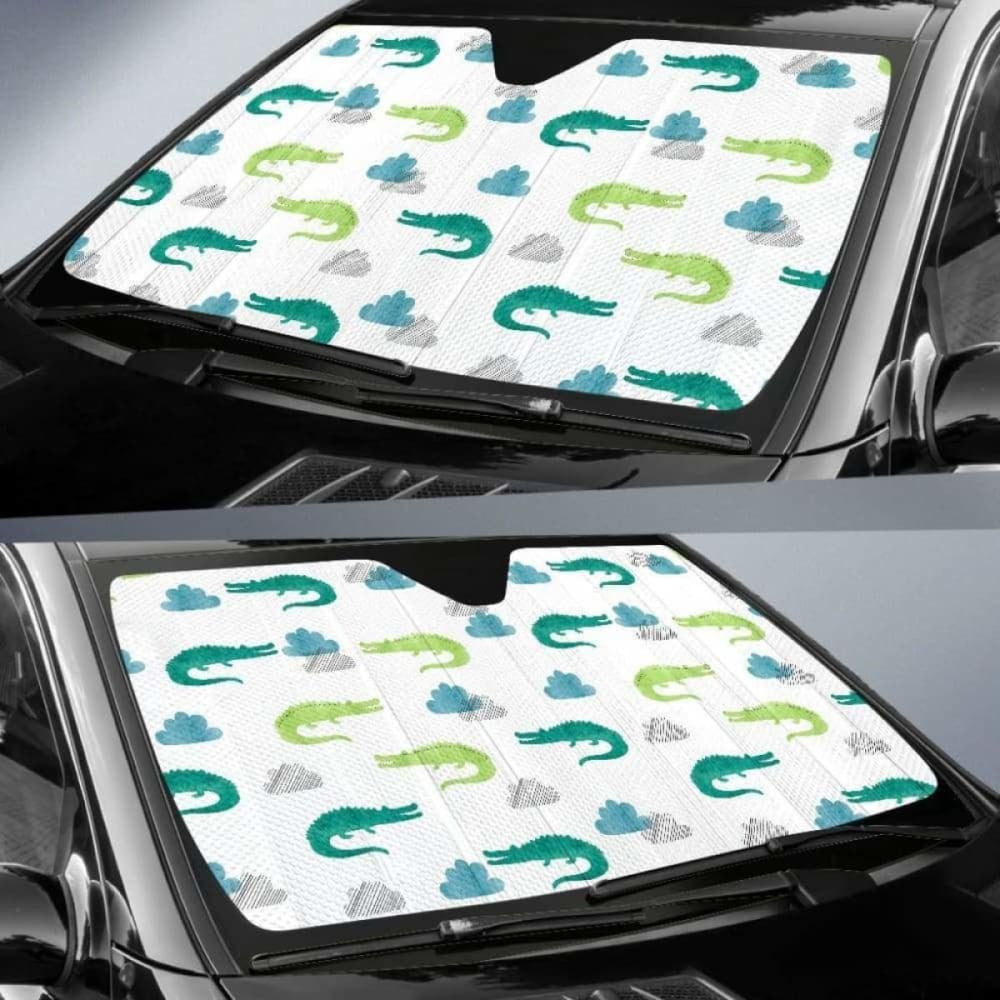 Watercolor Crocodile Pattern Car Auto Sun Shades
