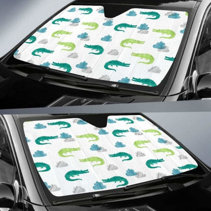 Watercolor Crocodile Pattern Car Auto Sun Shades