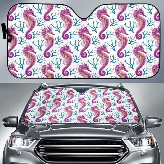 Purple Seahorse Blue Coral Pattern Car Auto Sun Shades