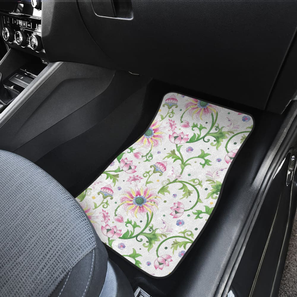 Beautiful Pink Lotus Waterlily Leaves Pattern Car Floor Mats