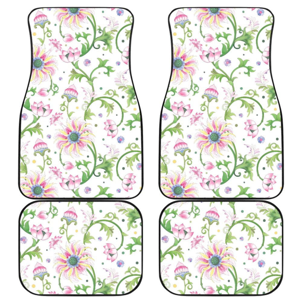 Beautiful Pink Lotus Waterlily Leaves Pattern Car Floor Mats