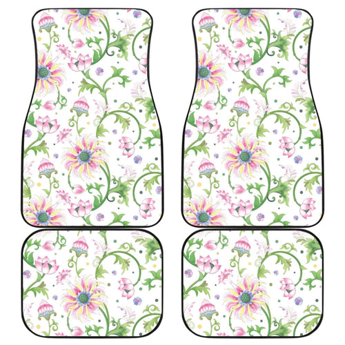 Beautiful Pink Lotus Waterlily Leaves Pattern Car Floor Mats