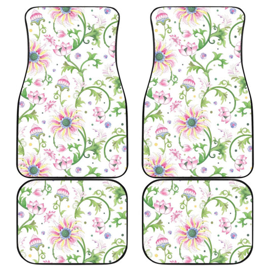 Beautiful Pink Lotus Waterlily Leaves Pattern Car Floor Mats