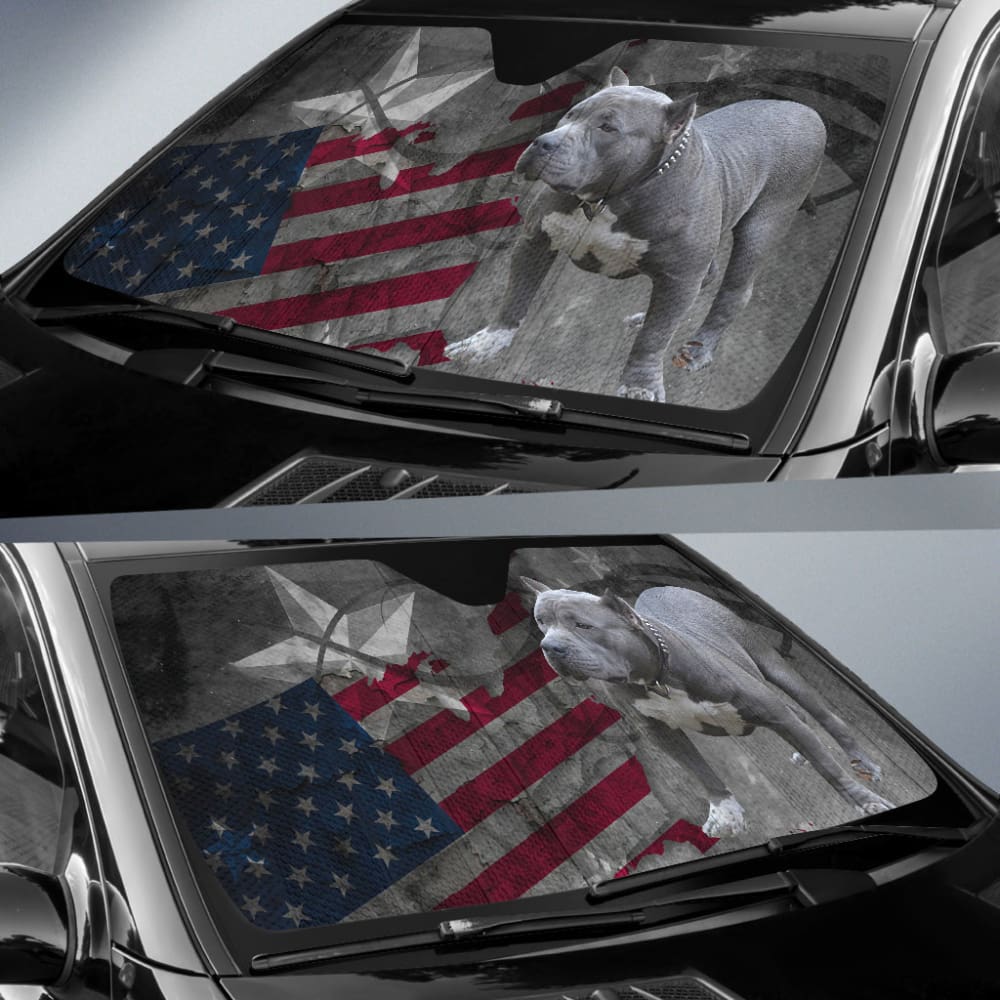 Amazing American Flag Pit Bull Car Auto Sun Shades
