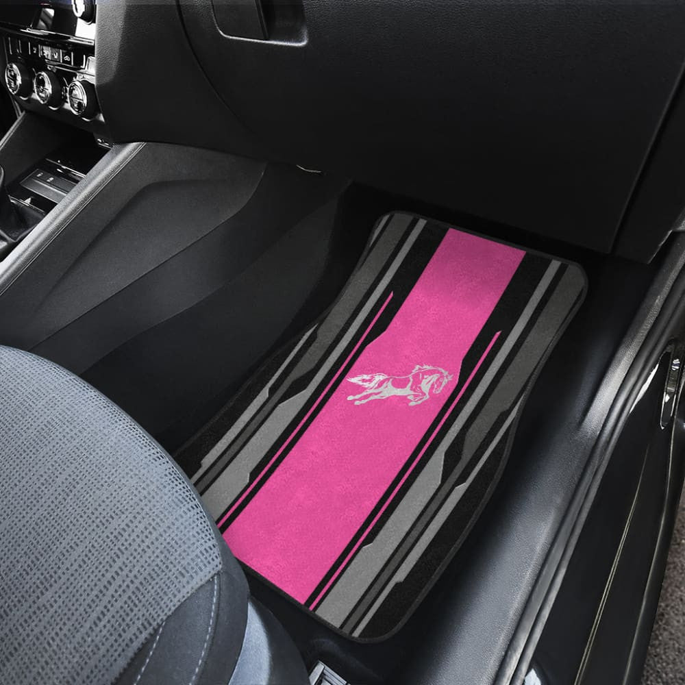 Amazing Silver Pink Horse Mustang Custom Metallic Style Printed Car Floor Mats