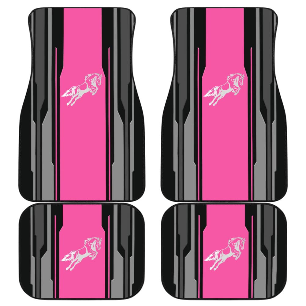 Amazing Silver Pink Horse Mustang Custom Metallic Style Printed Car Floor Mats