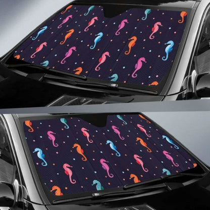 Watercolor Colorful Seahorse Pattern Car Auto Sun Shades