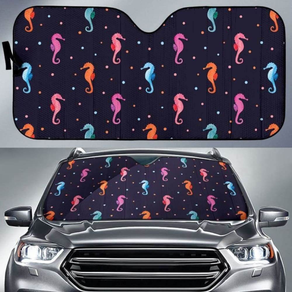 Watercolor Colorful Seahorse Pattern Car Auto Sun Shades