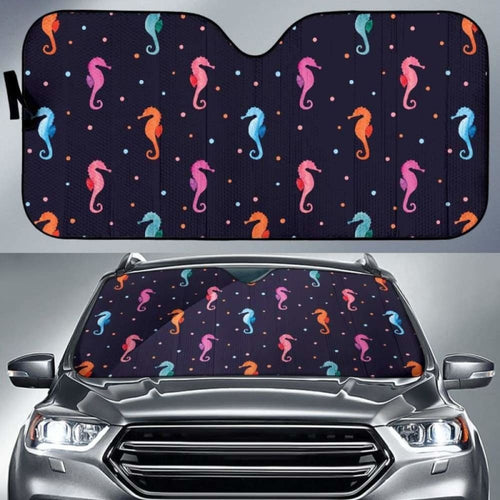 Watercolor Colorful Seahorse Pattern Car Auto Sun Shades