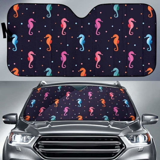 Watercolor Colorful Seahorse Pattern Car Auto Sun Shades